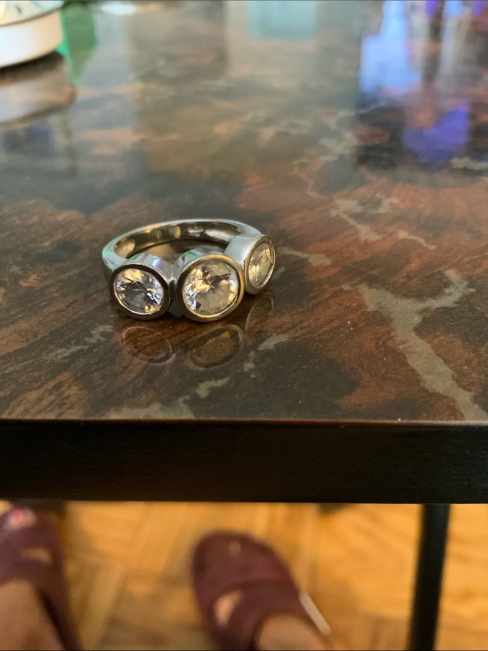 Sterling Silver Triple Round CZ Statement Ring - Silver - Picture 4 of 5